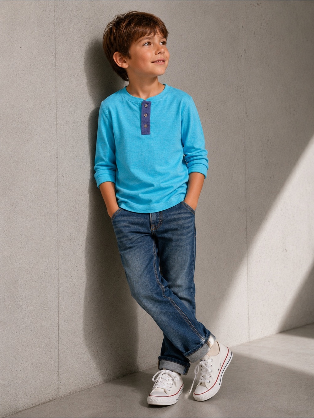 Crazy 8 Long sleeve Henley Tee Turquoise Size 7-8